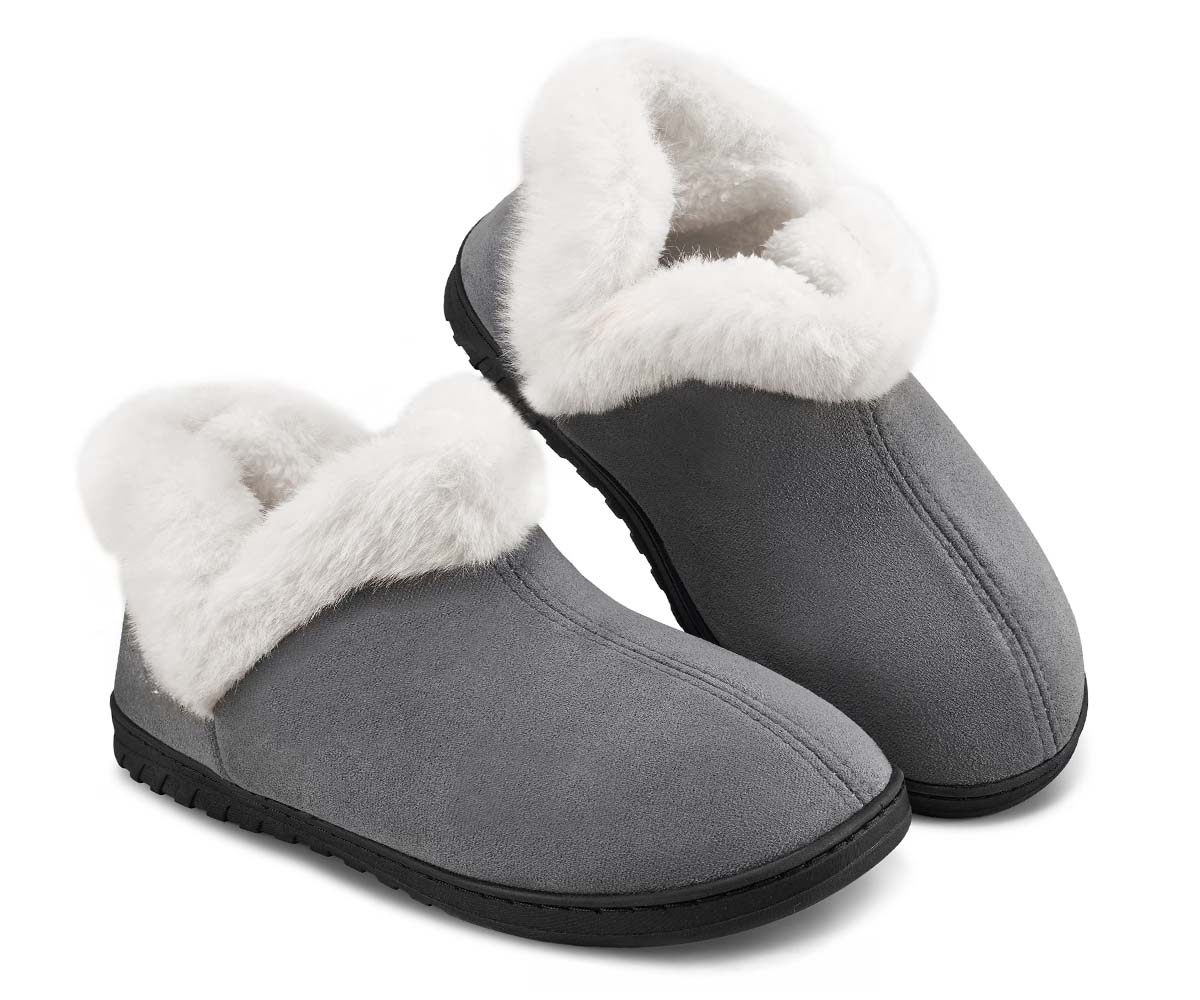 Plush Bootie Slippers with Rubber Sole