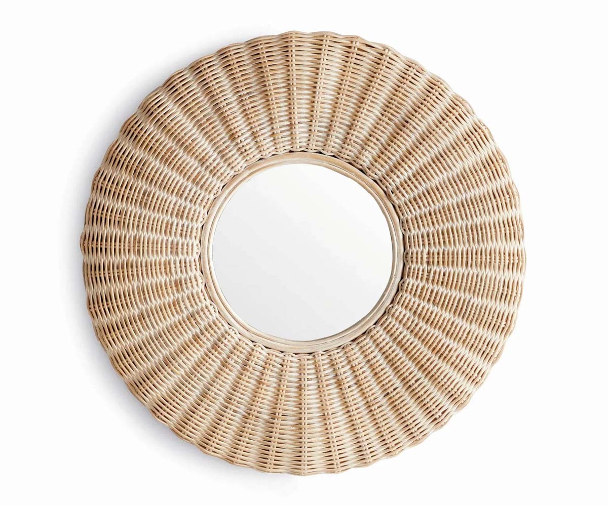 Round Rattan Frame Wall Mirror