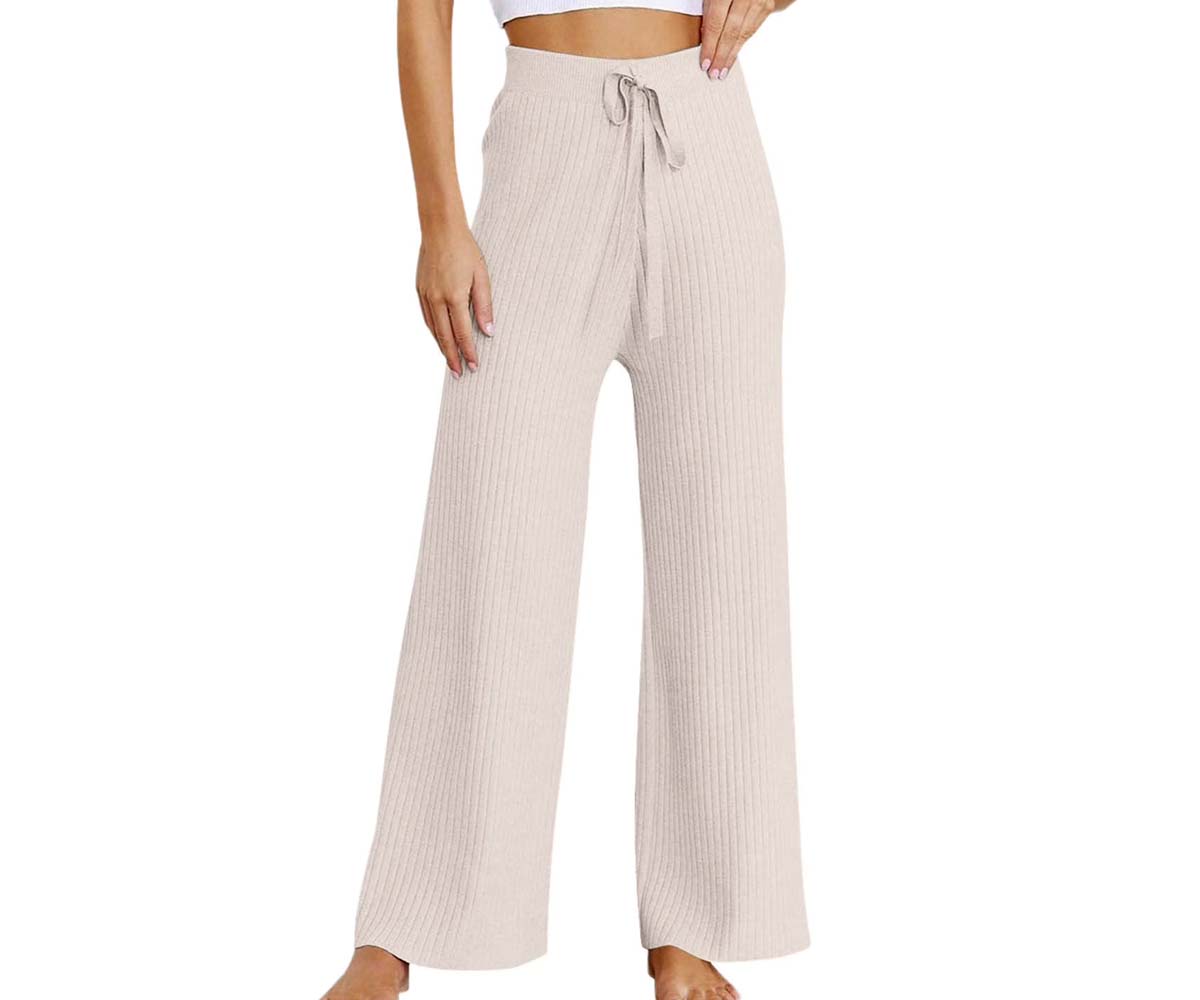 Ribbed Knit Wide-Leg Lounge Pants
